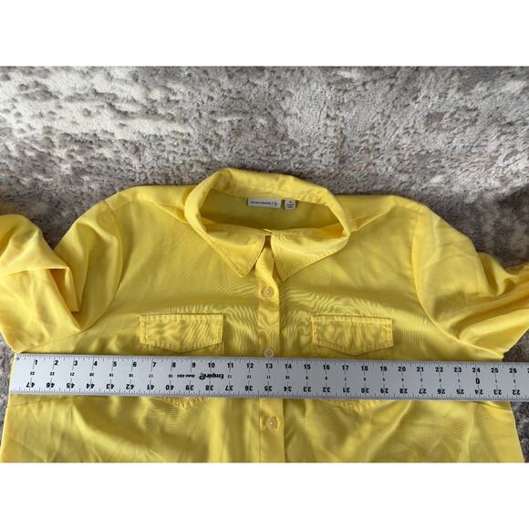 Susan Graver Plus Size 1X Casual Button Collar Top Yellow 3/4 Sleeve Pockets - Picture 5 of 8